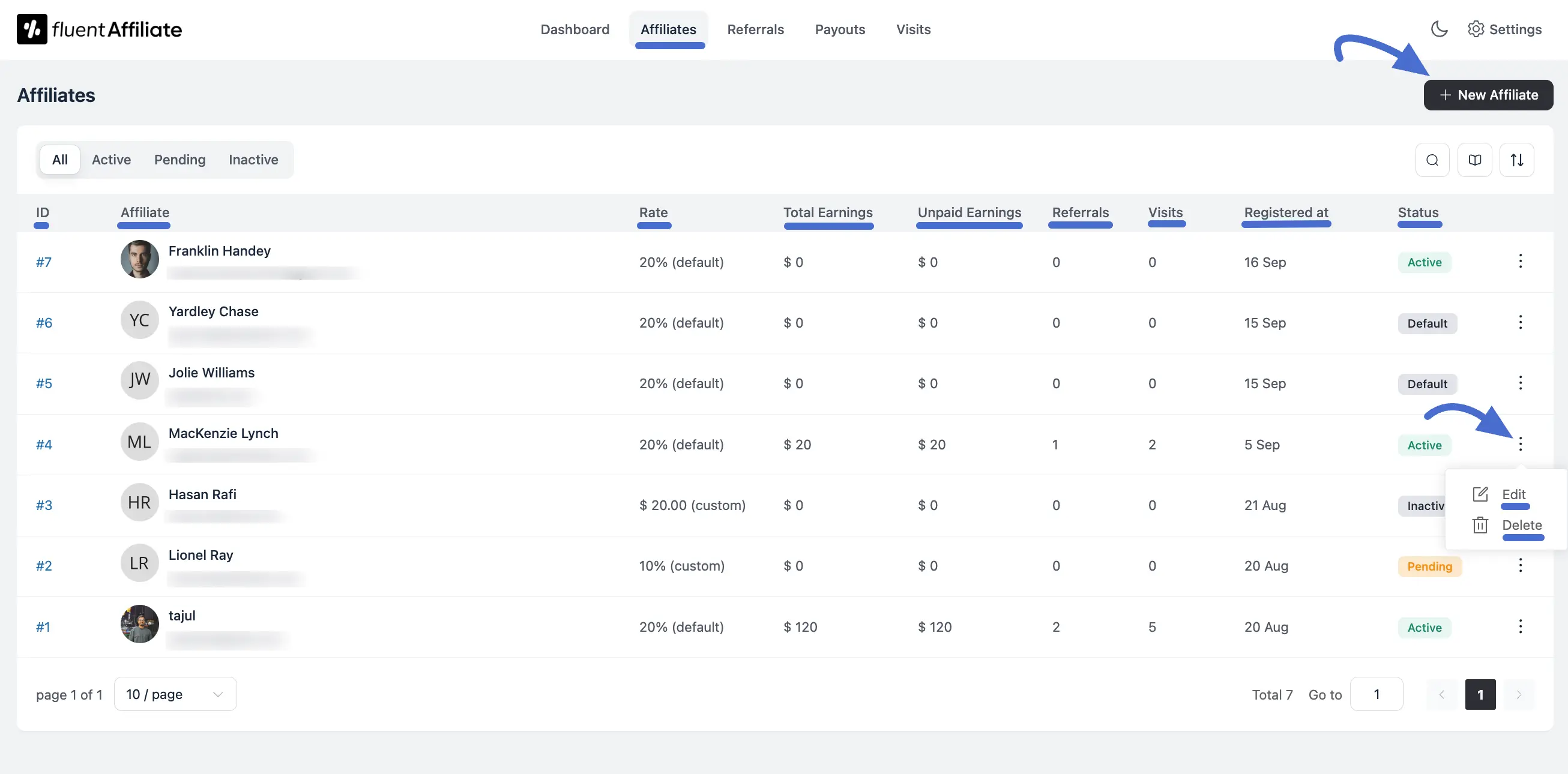 Affiliate Management Dashboard
