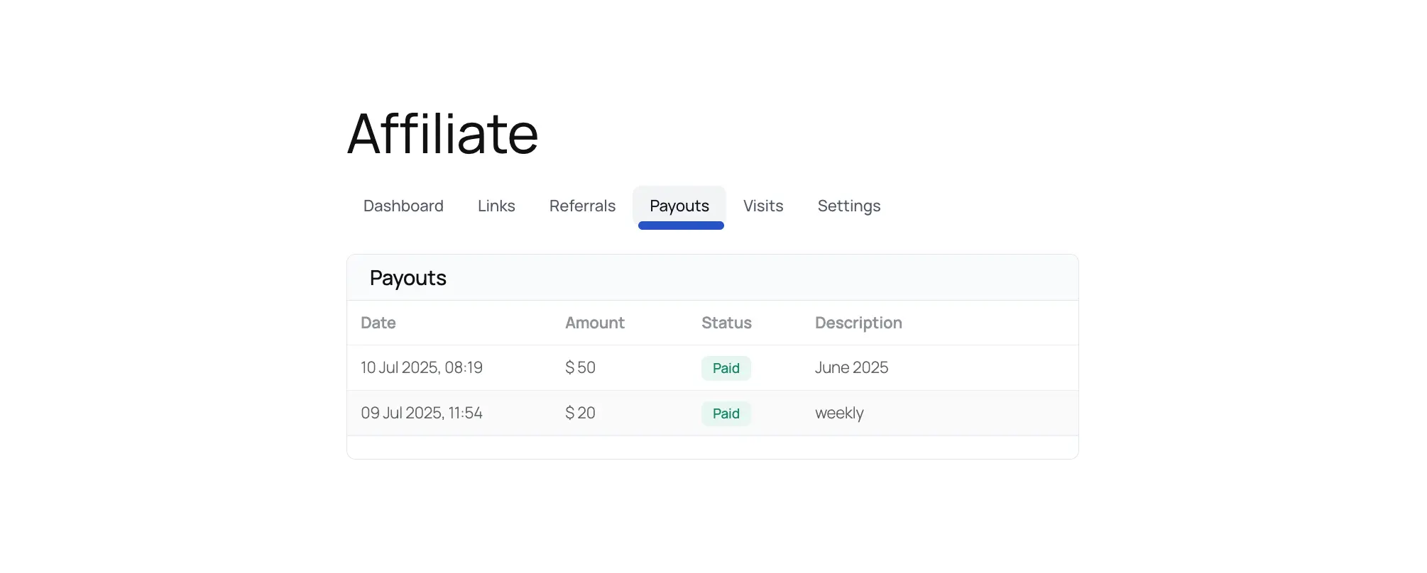 Payout Affiliate User Portal