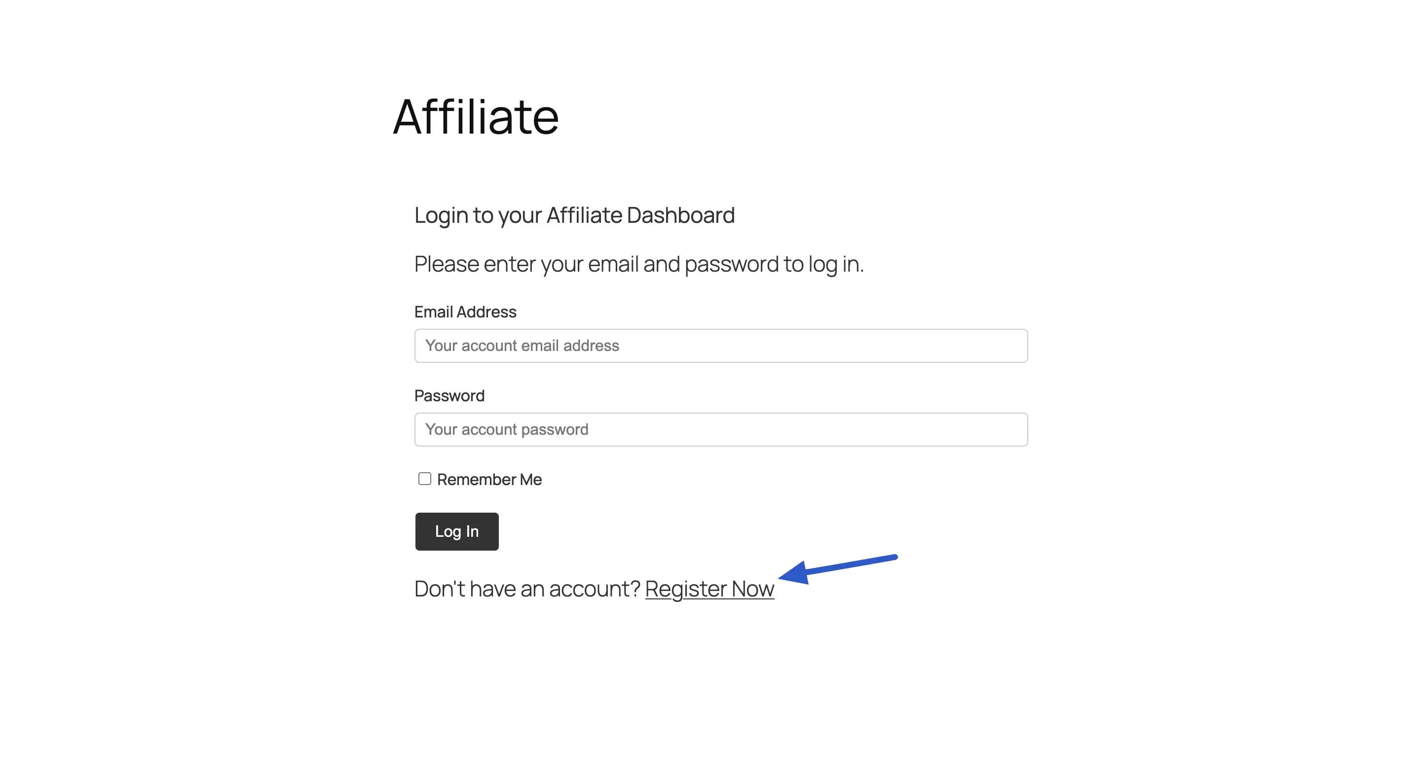 Affiliate Registration Page