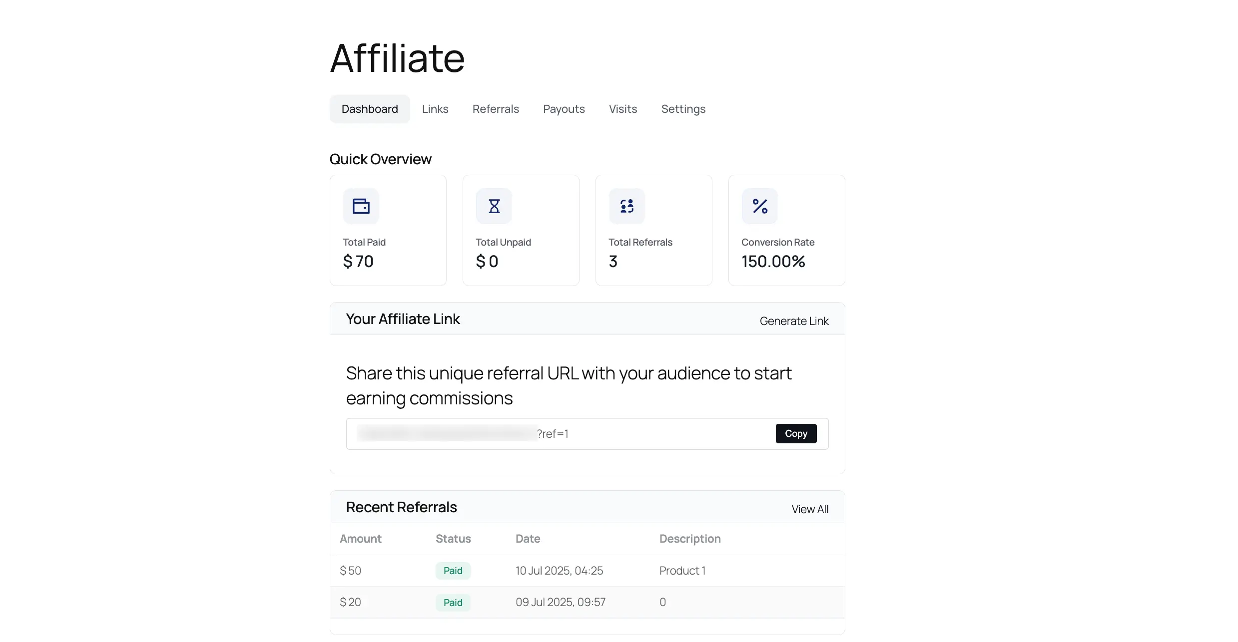 Affiliate Dashboard