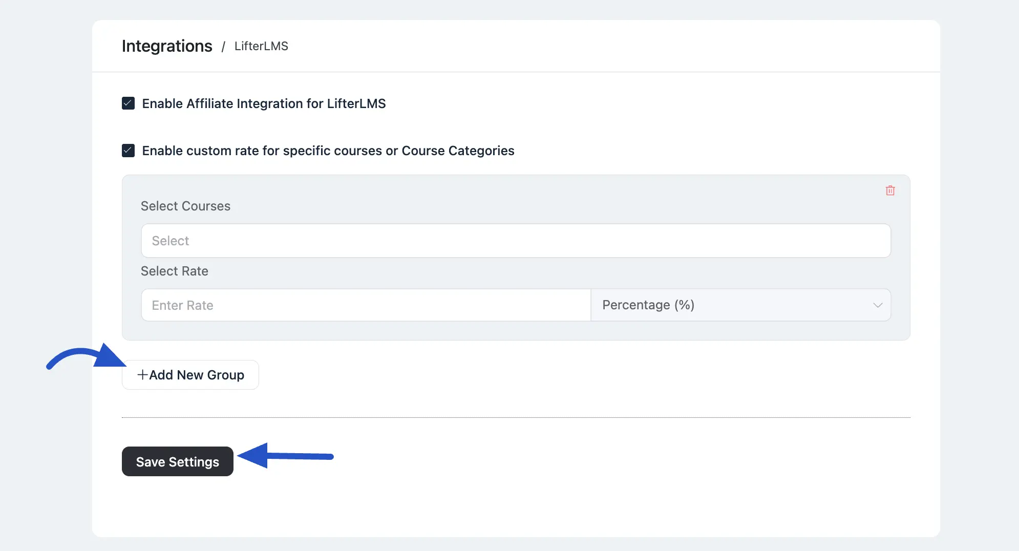 Custom Affiliate Rate Configuration