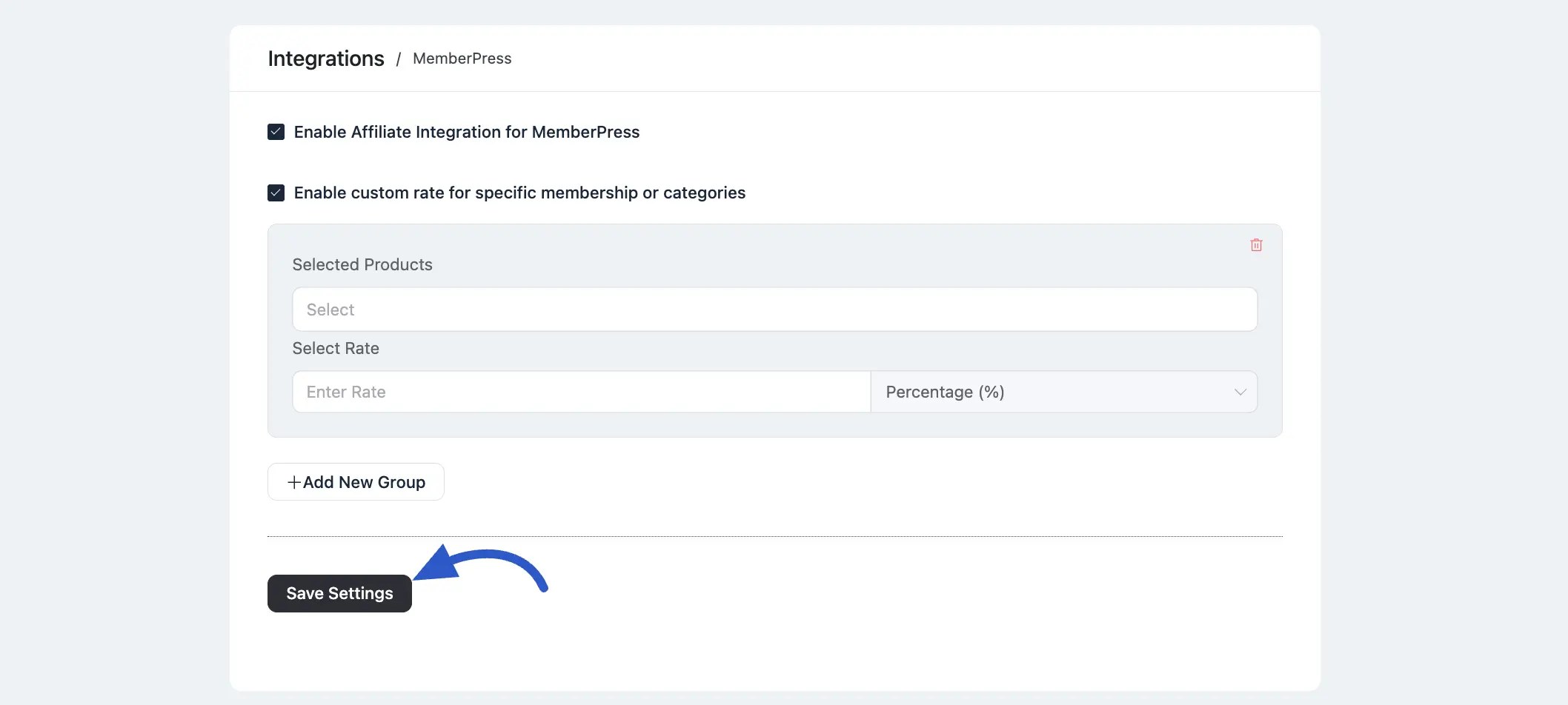 Custom Affiliate Rate