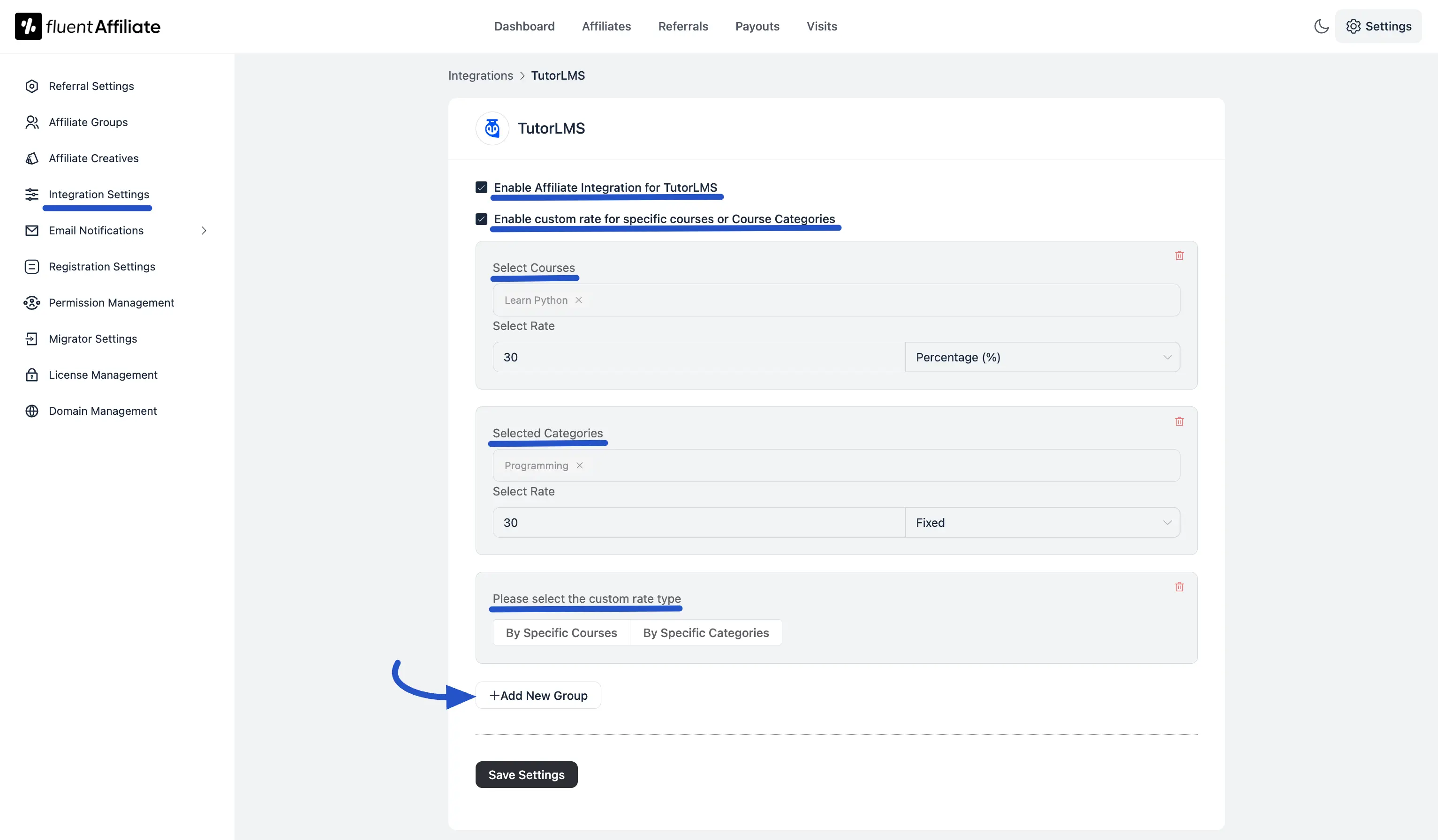 Set Custom Affiliate Rates for TutorLMS