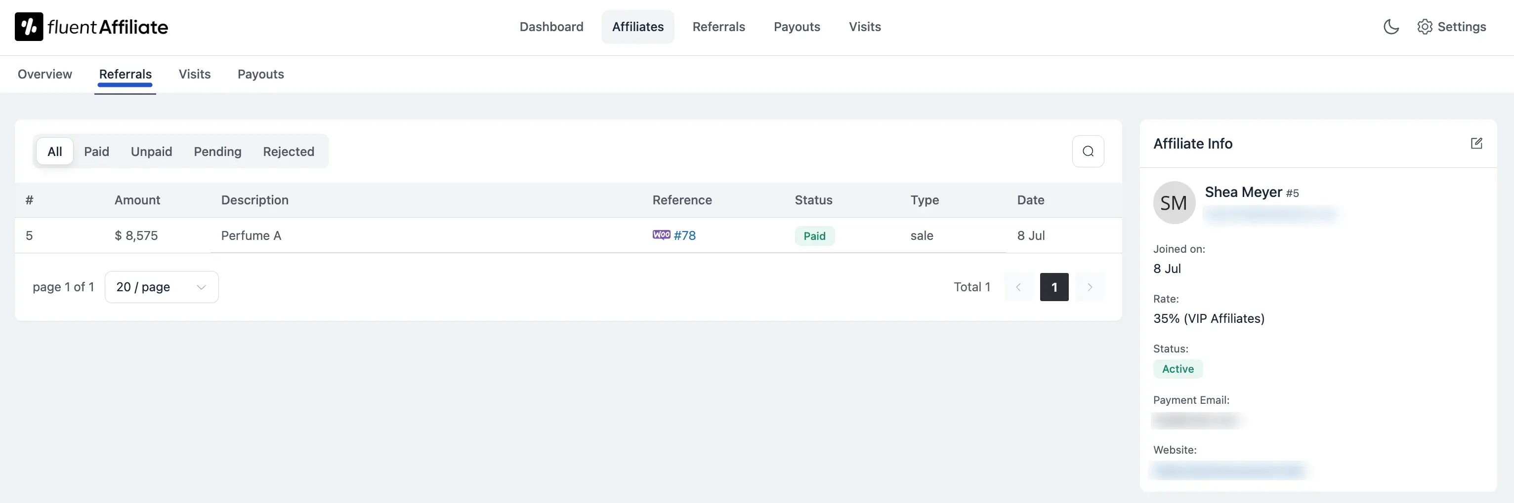 Affiliate Profile Referrals
