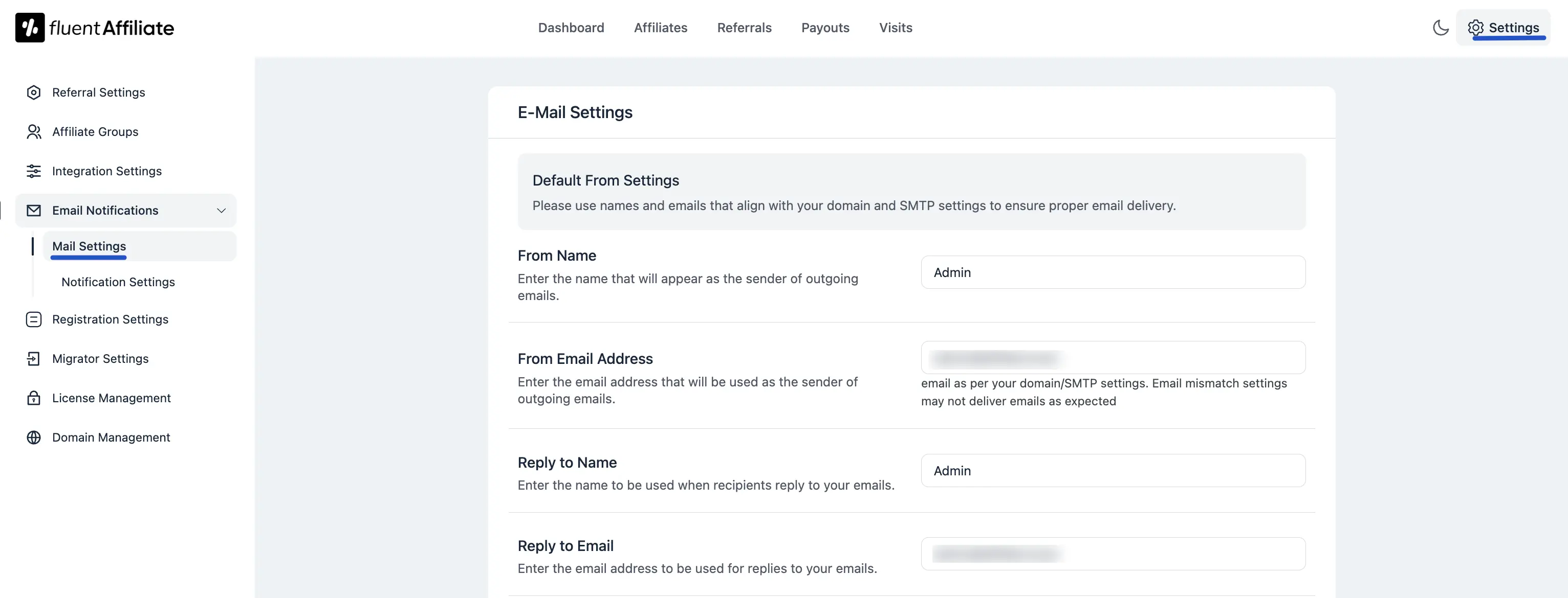 Default Email Settings