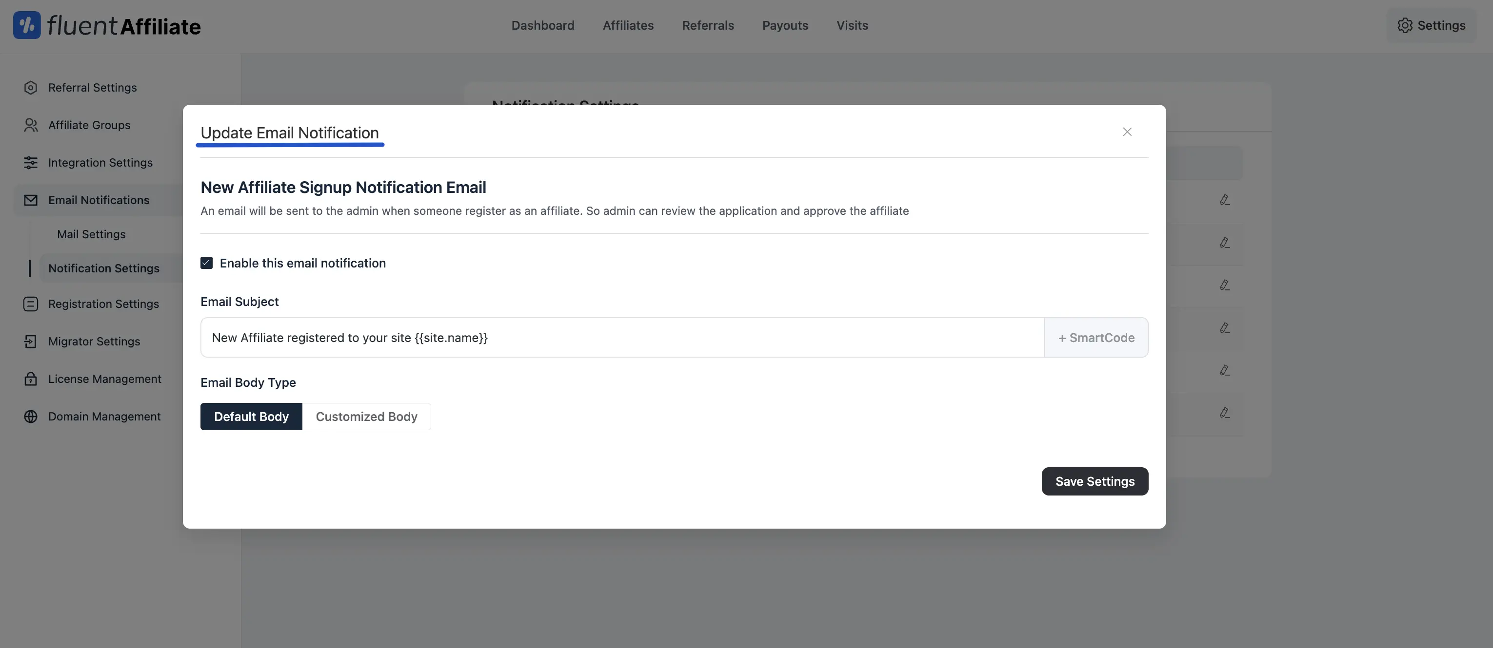 Customize Email Notification