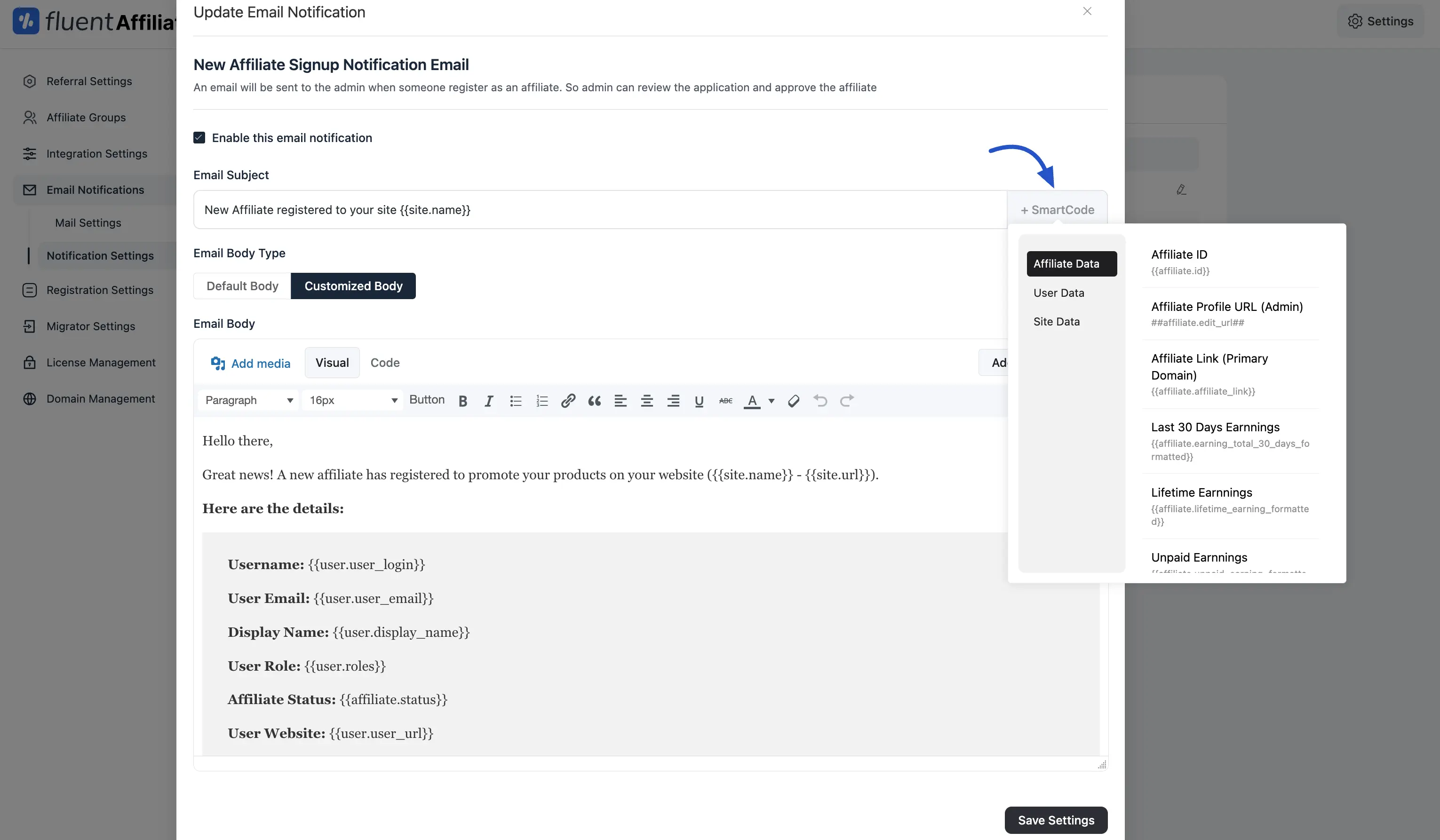 Notification Shortcode