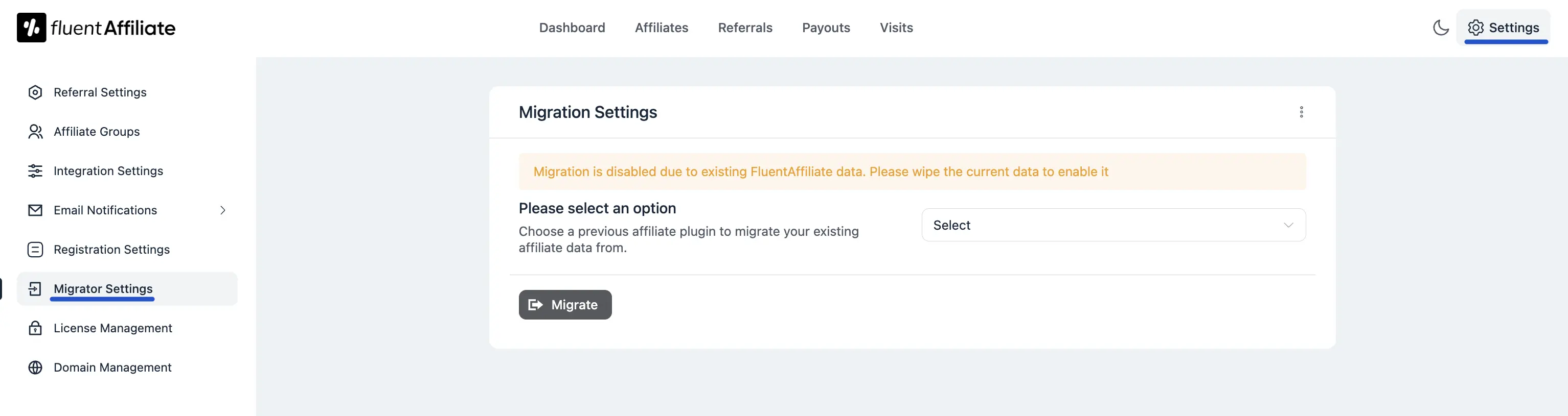 Migrator Settings Overview