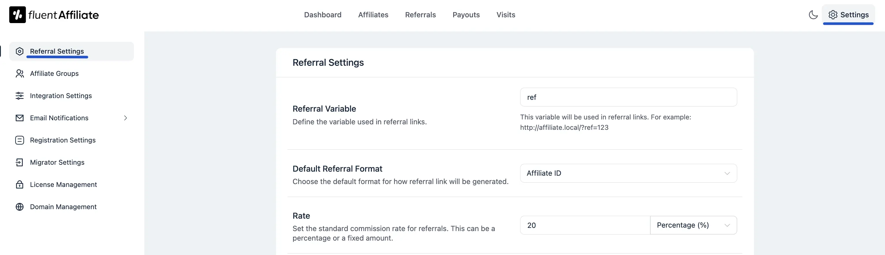 Referral Settings